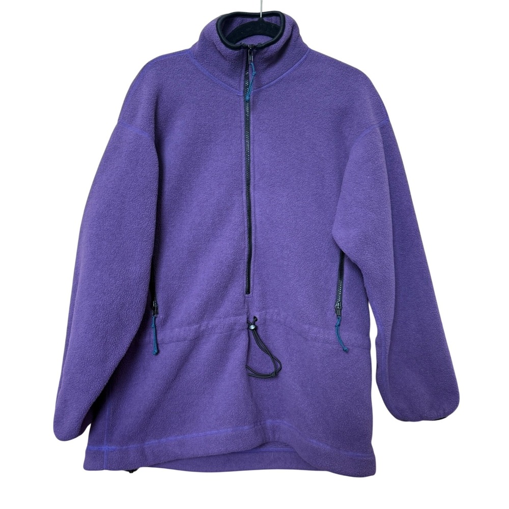 Vintage REI Polartec Fleece Half Zip Pullover Purple Womens L Drawstring Cinch